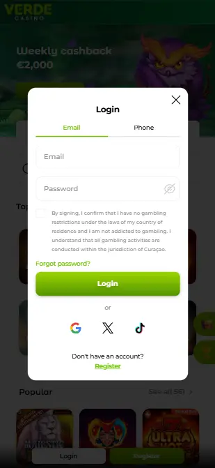 verde casino login